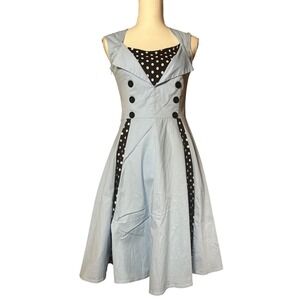 KILLREAL Women's Retro Swing Dress Pinup Costume Polka Dot Light Blue‎